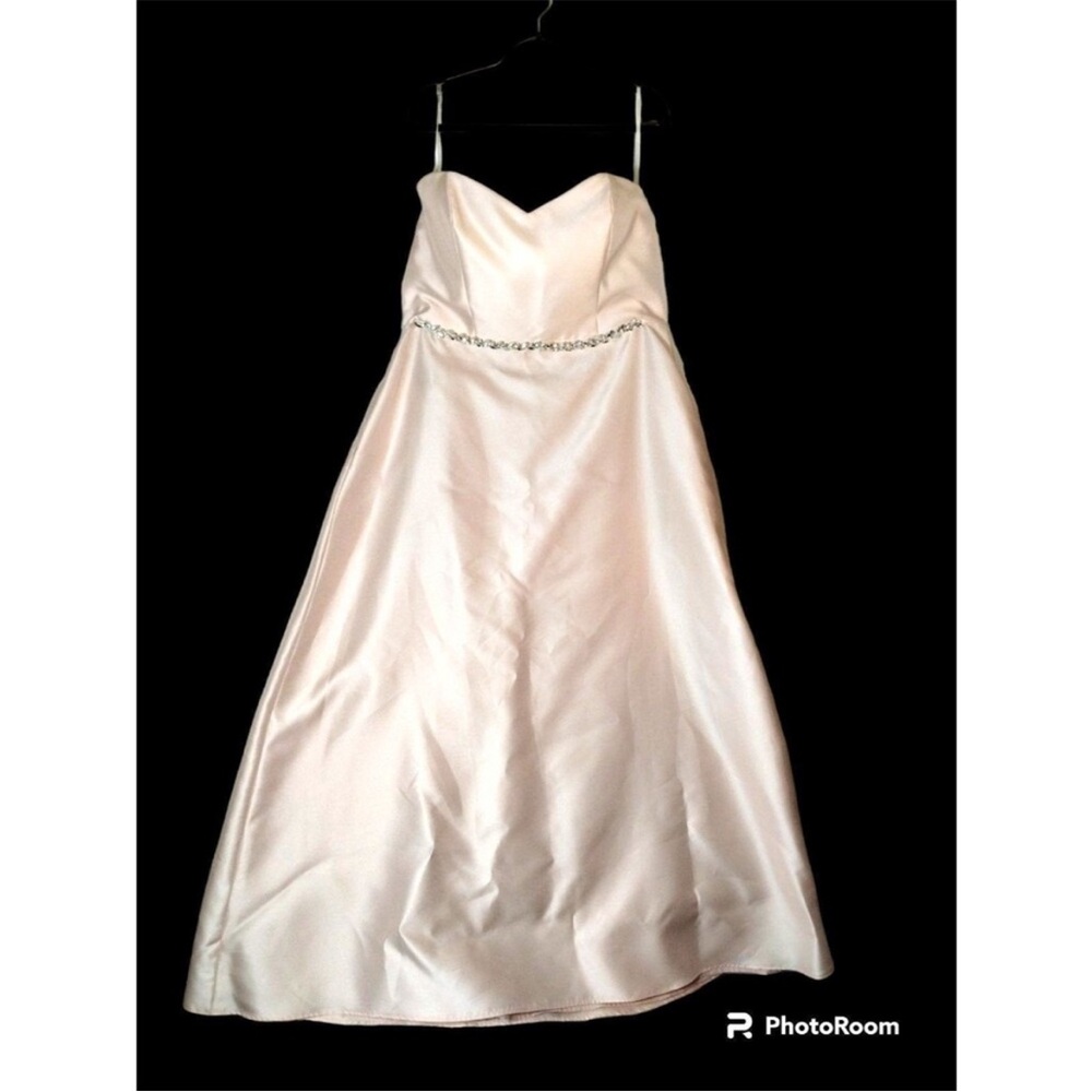 Alfred Sung Style D748 Size 18 Blush Strapless Lined Satin Zip Back Pockets - Picture 2 of 11